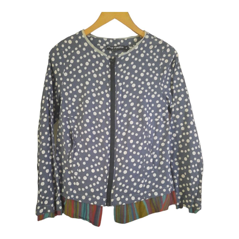 Little Journeys Chicago Womens Polka-dot Mixed Print Zip Blouse Size Small
